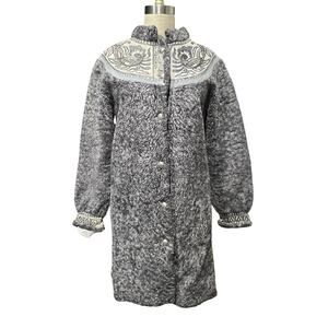 Vtg L. Johnsen Oslo Norway Gray Persian Lamb Fur Coat w/ Handpainted Suede Yoke